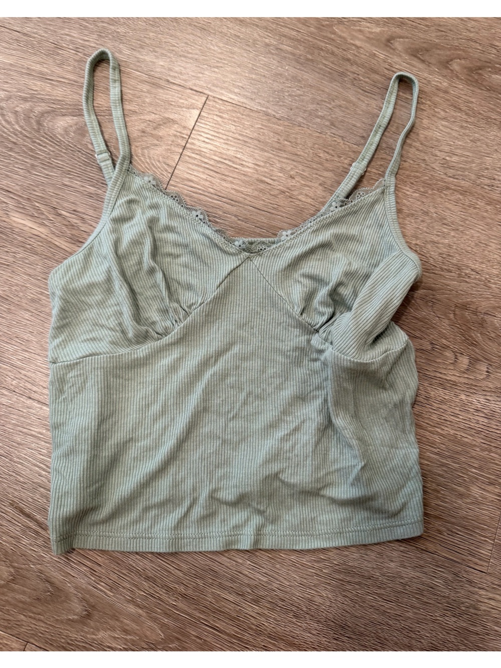 Gilly Hicks Ribbed Lace-Trim Cami in Sage Green